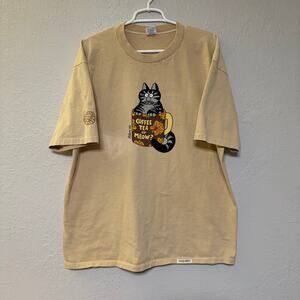 Vintage Crazy Shirts Hawaii Coffee Tea Or Meow Cat  T Shirt XL Beige 90s USA